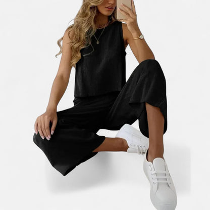 Zweiteiliges Leinen Set mit ärmellosem Oberteil