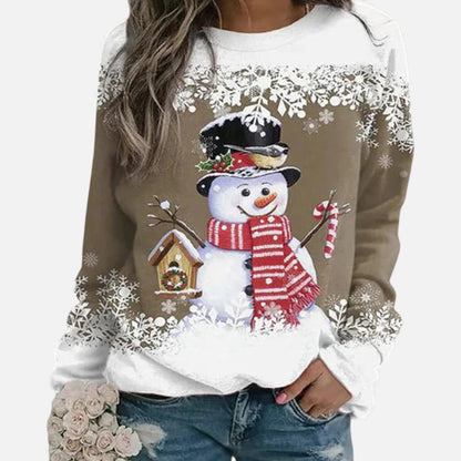 Weihnachtspullover Damen mit Winterlichem Schneemannmotiv