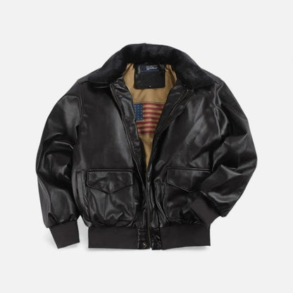 Herren Lederjacke mit Kunstfellkragen