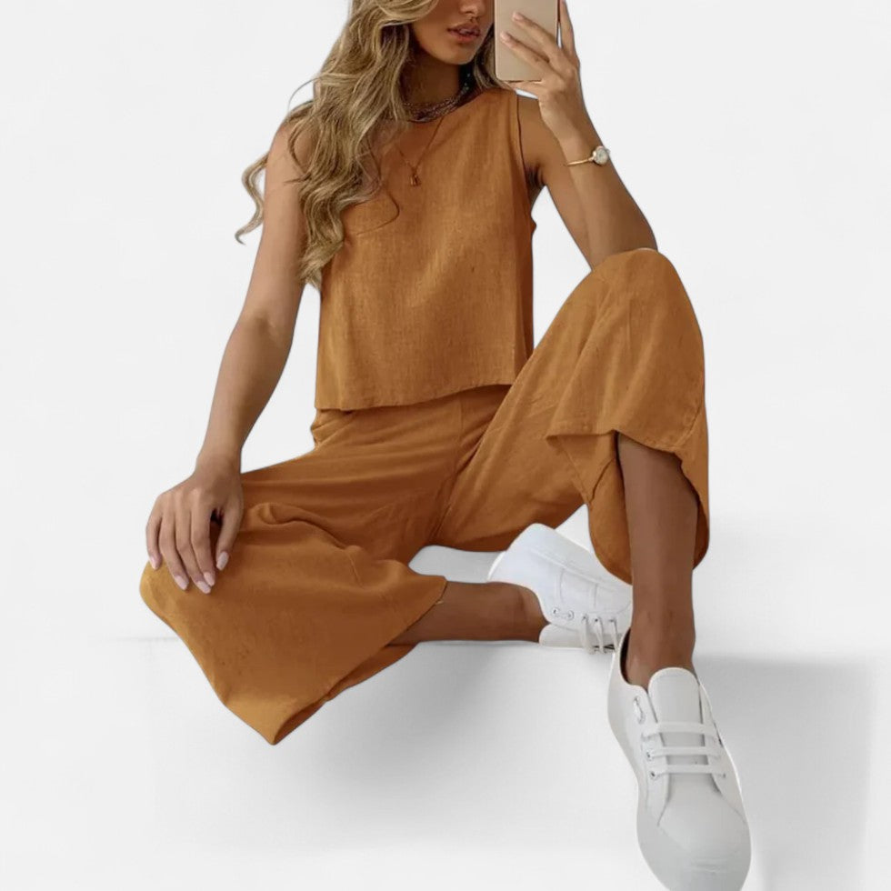 Zweiteiliges Leinen Set mit ärmellosem Oberteil