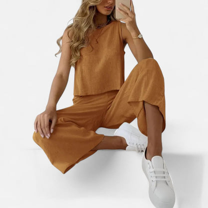 Zweiteiliges Leinen Set mit ärmellosem Oberteil