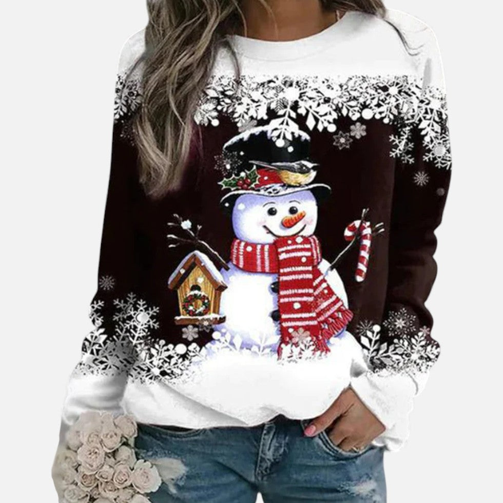 Weihnachtspullover Damen mit Winterlichem Schneemannmotiv