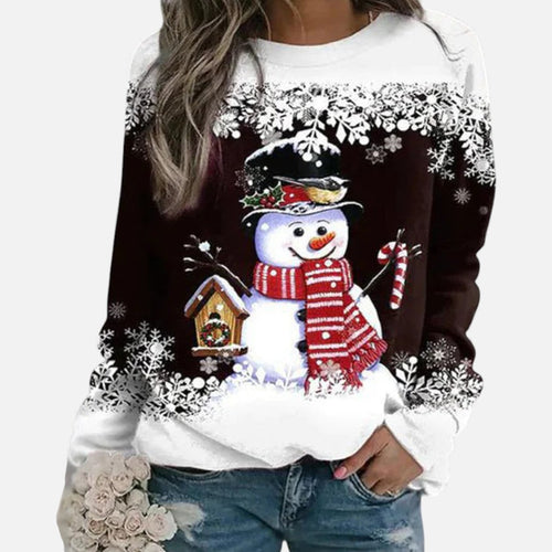 Weihnachtspullover Damen mit Winterlichem Schneemannmotiv