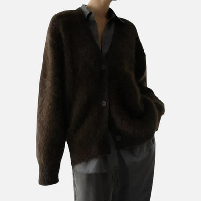 Damen Kaschmir Strickjacke mit flauschiger Oberfläche