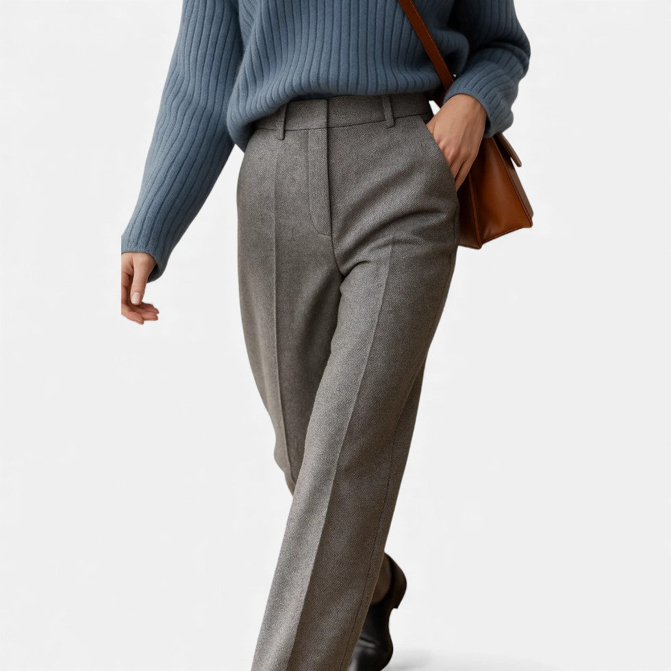 Damen Stoffhose mit Fischgrätenmuster