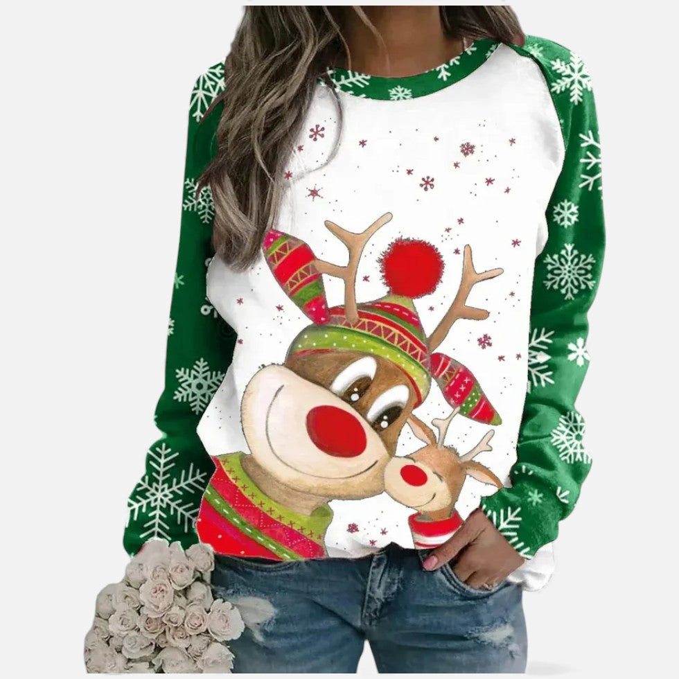 Weihnachtspullover Damen mit Festlichem Rentiermotiv