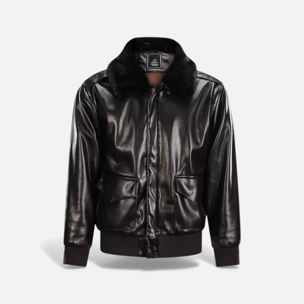 Herren Lederjacke mit Kunstfellkragen
