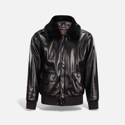 Herren Lederjacke mit Kunstfellkragen