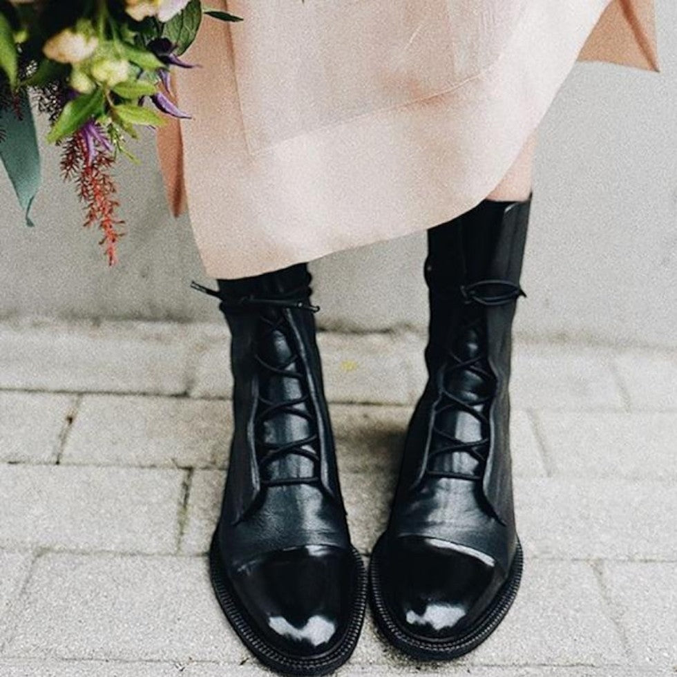 Damen Leder Stiefeletten mit Schnürung