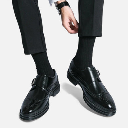 Herren Monkstrap Lederschuhe mit Brogue Detail