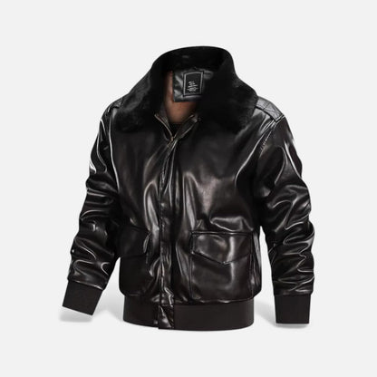 Herren Lederjacke mit Kunstfellkragen