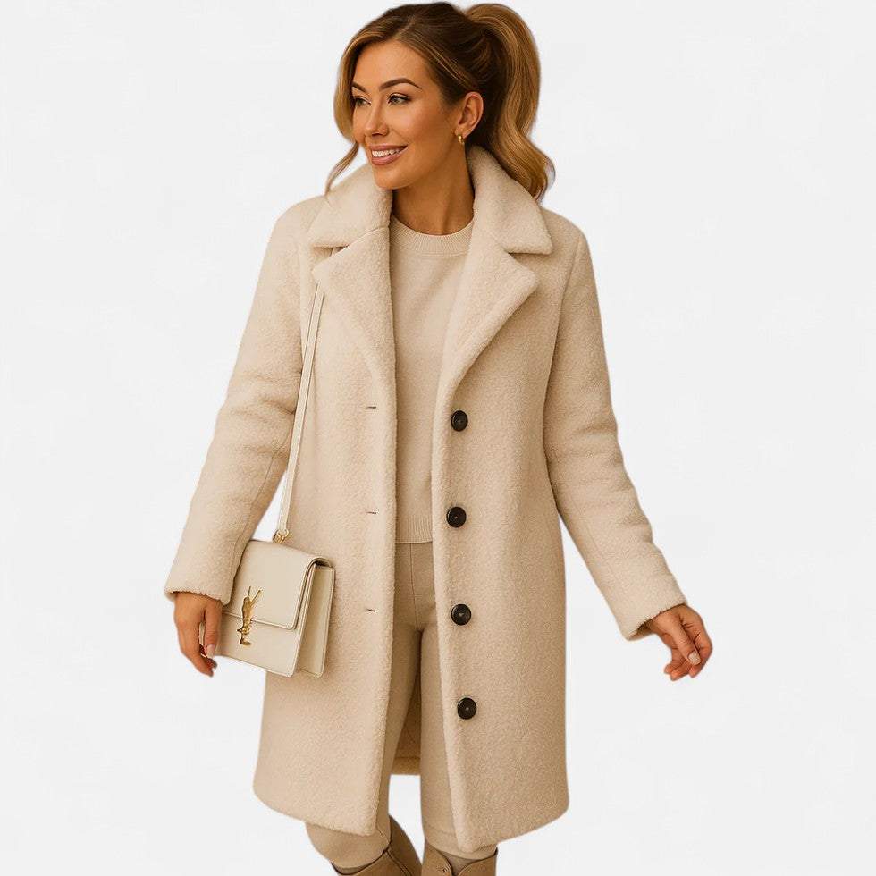 Langer Teddy Mantel Damen Kuscheliger Wintermantel