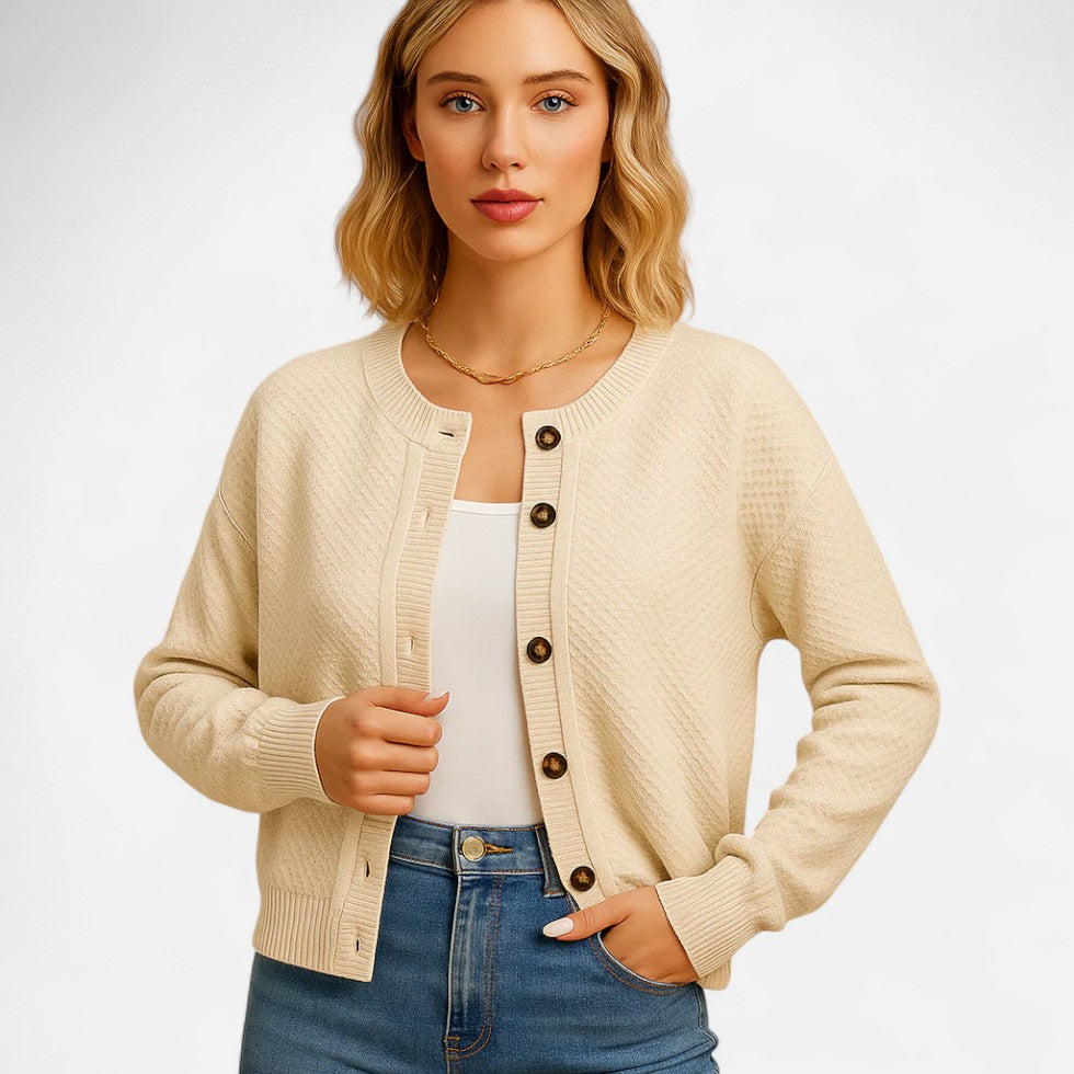 Damen Strickjacke mit Knöpfen Eleganter Cardigan