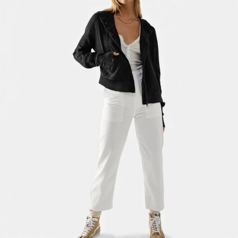 Damen Waffelstrick Kapuzenjacke