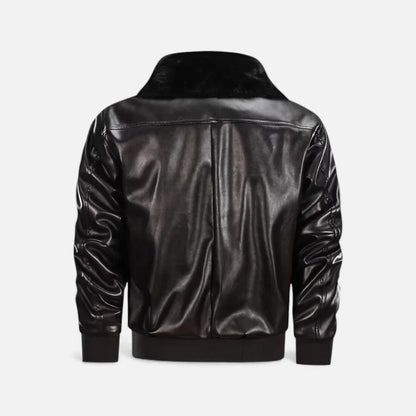 Herren Lederjacke mit Kunstfellkragen