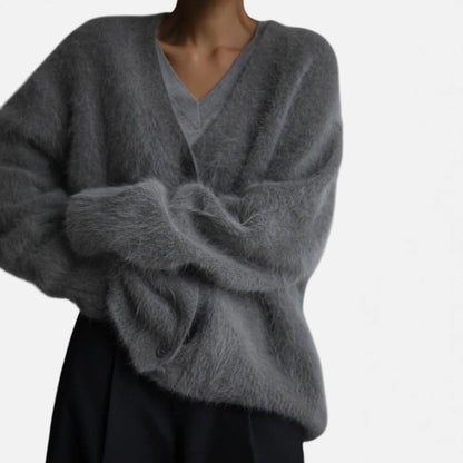 Damen Kaschmir Strickjacke mit flauschiger Oberfläche