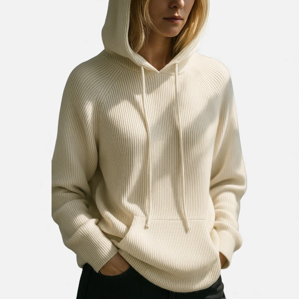 Damen Strick Hoodie mit weichem Rippmaterial