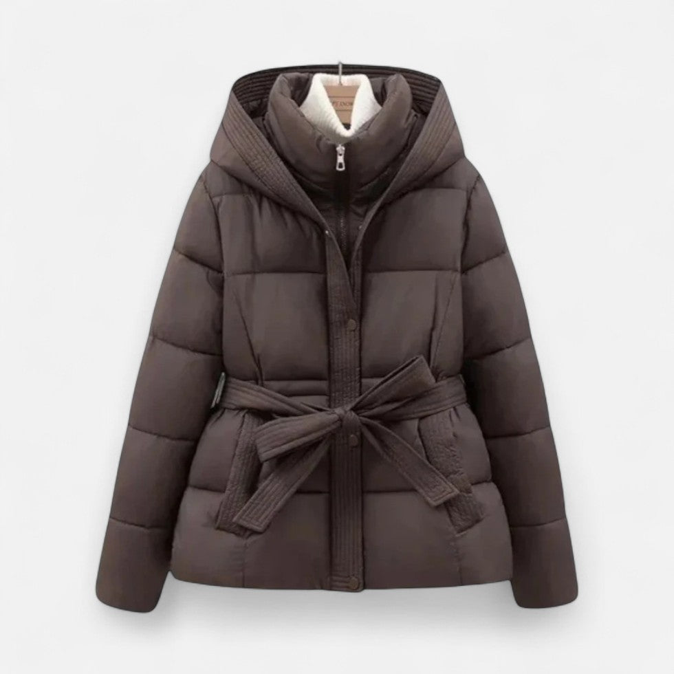 Damen Steppjacke mit Gürtel und Kapuze