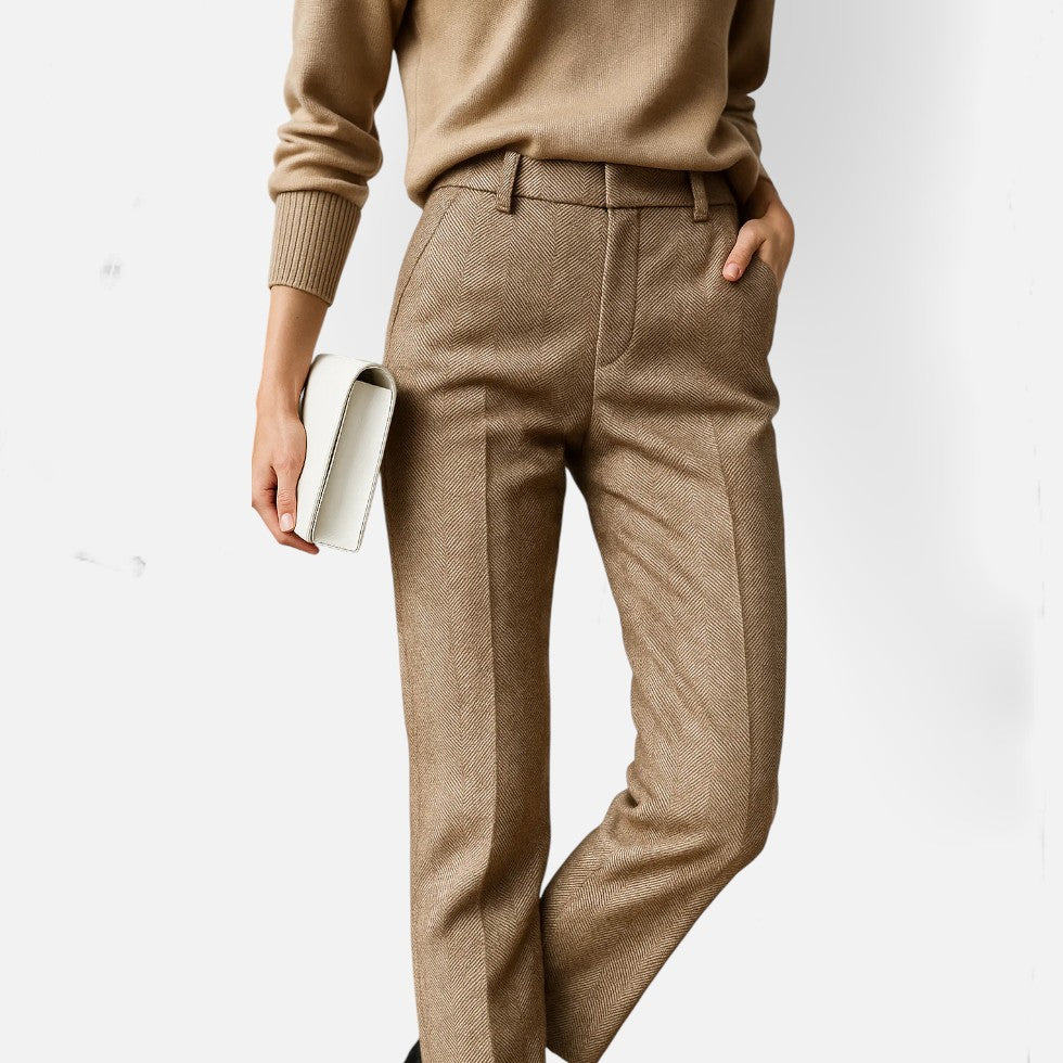 Damen Stoffhose mit Fischgrätenmuster