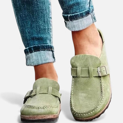 Damen Wildleder Slipper mit Schnalle