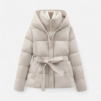 Damen Steppjacke mit Gürtel und Kapuze