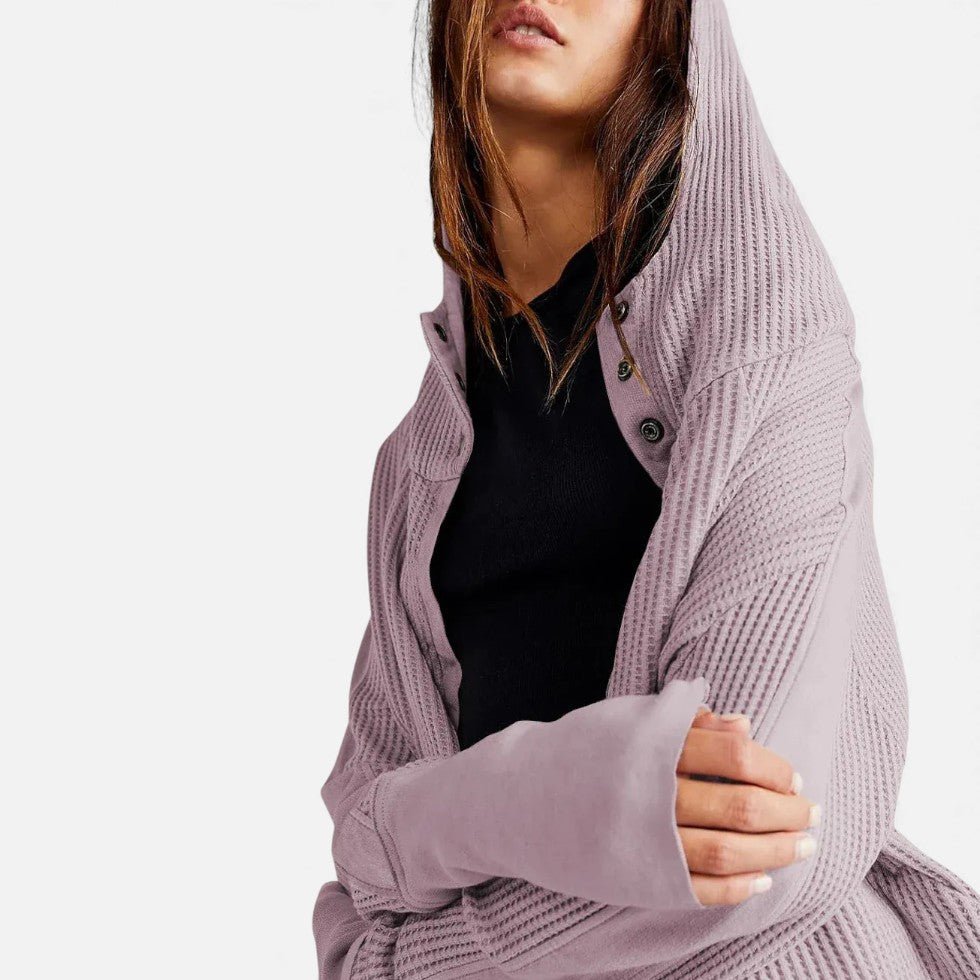 Damen Waffelstrick Kapuzenjacke