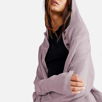 Damen Waffelstrick Kapuzenjacke