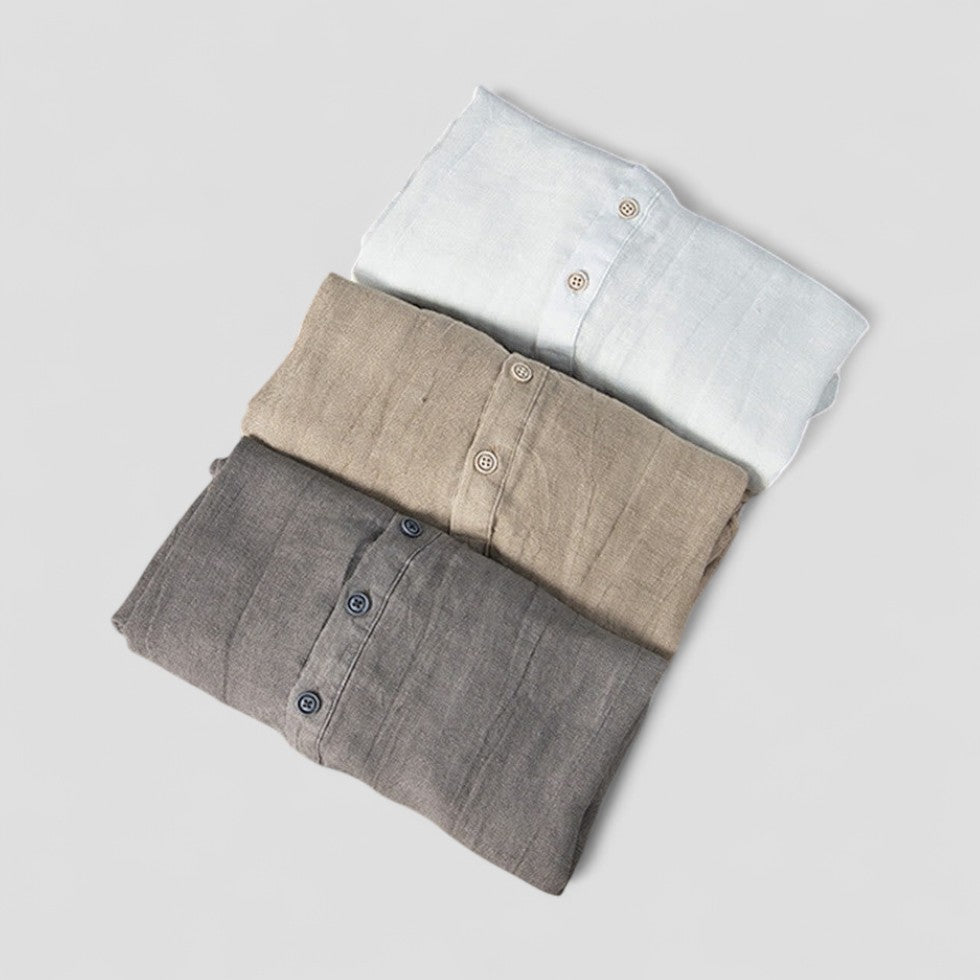 Leinen Kurzarmhemd mit Stehkragen für Herren