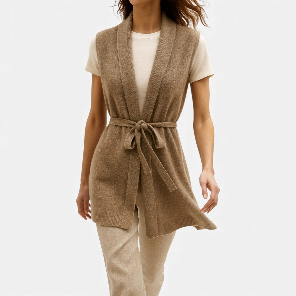 Damen Strickweste mit Bindegürtel