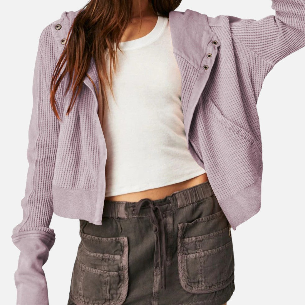 Damen Waffelstrick Kapuzenjacke