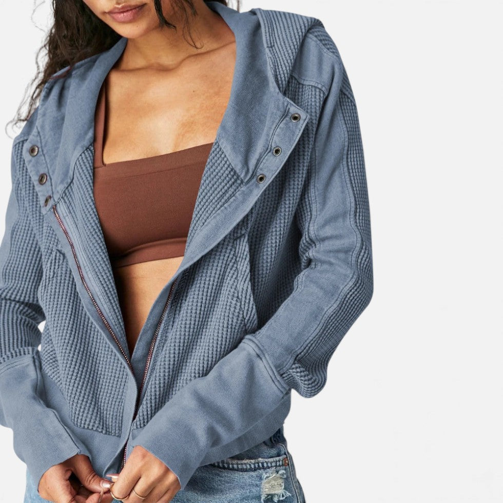 Damen Waffelstrick Kapuzenjacke