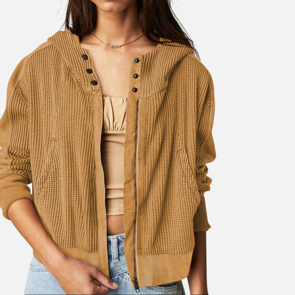 Damen Waffelstrick Kapuzenjacke