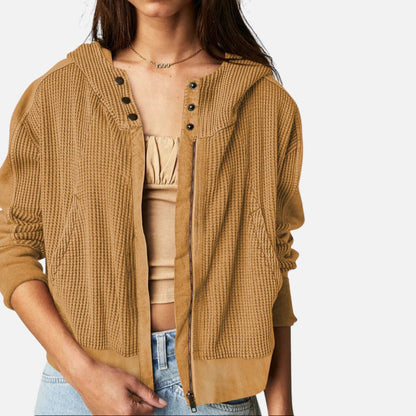 Damen Waffelstrick Kapuzenjacke