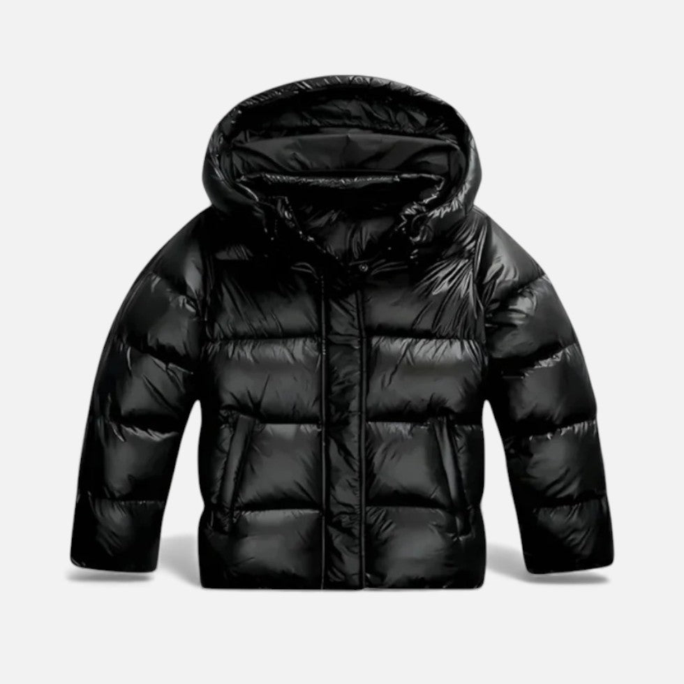 Glänzende Pufferjacke mit Kapuze für Damen