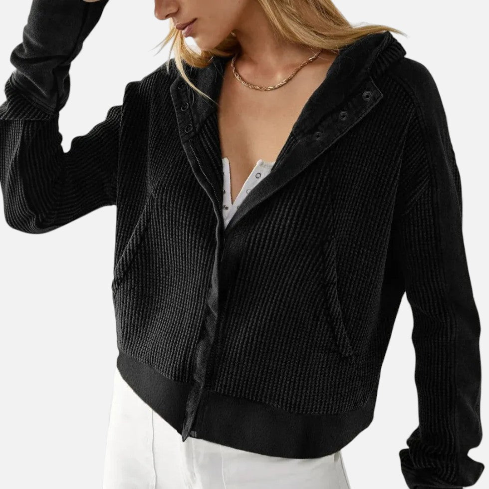 Damen Waffelstrick Kapuzenjacke