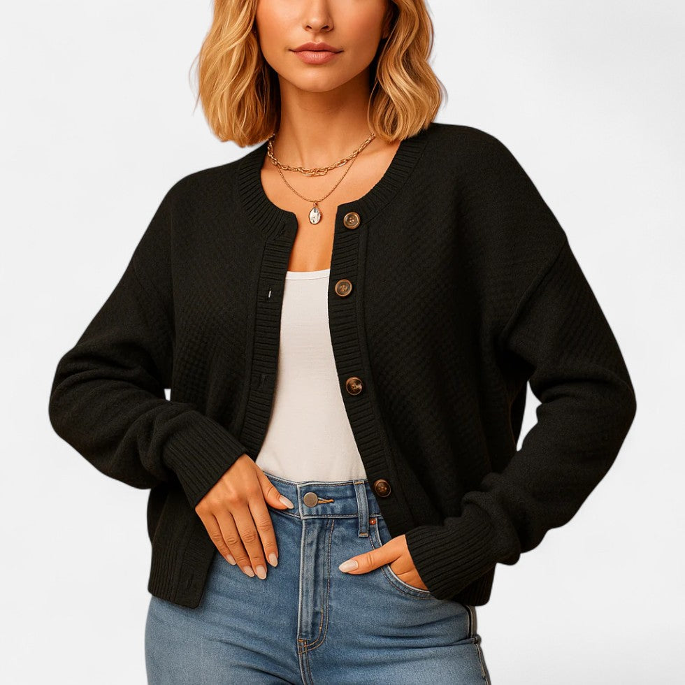 Damen Strickjacke mit Knöpfen Eleganter Cardigan