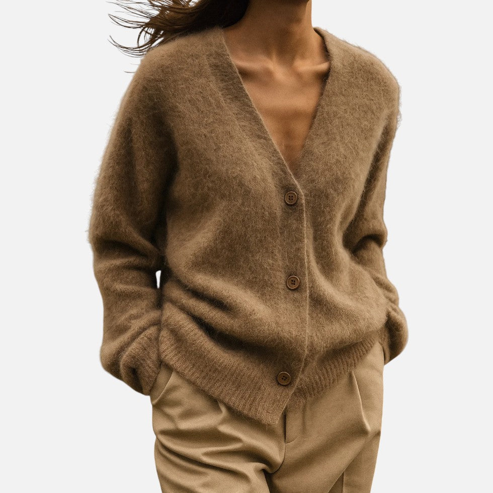 Damen Kaschmir Strickjacke mit flauschiger Oberfläche