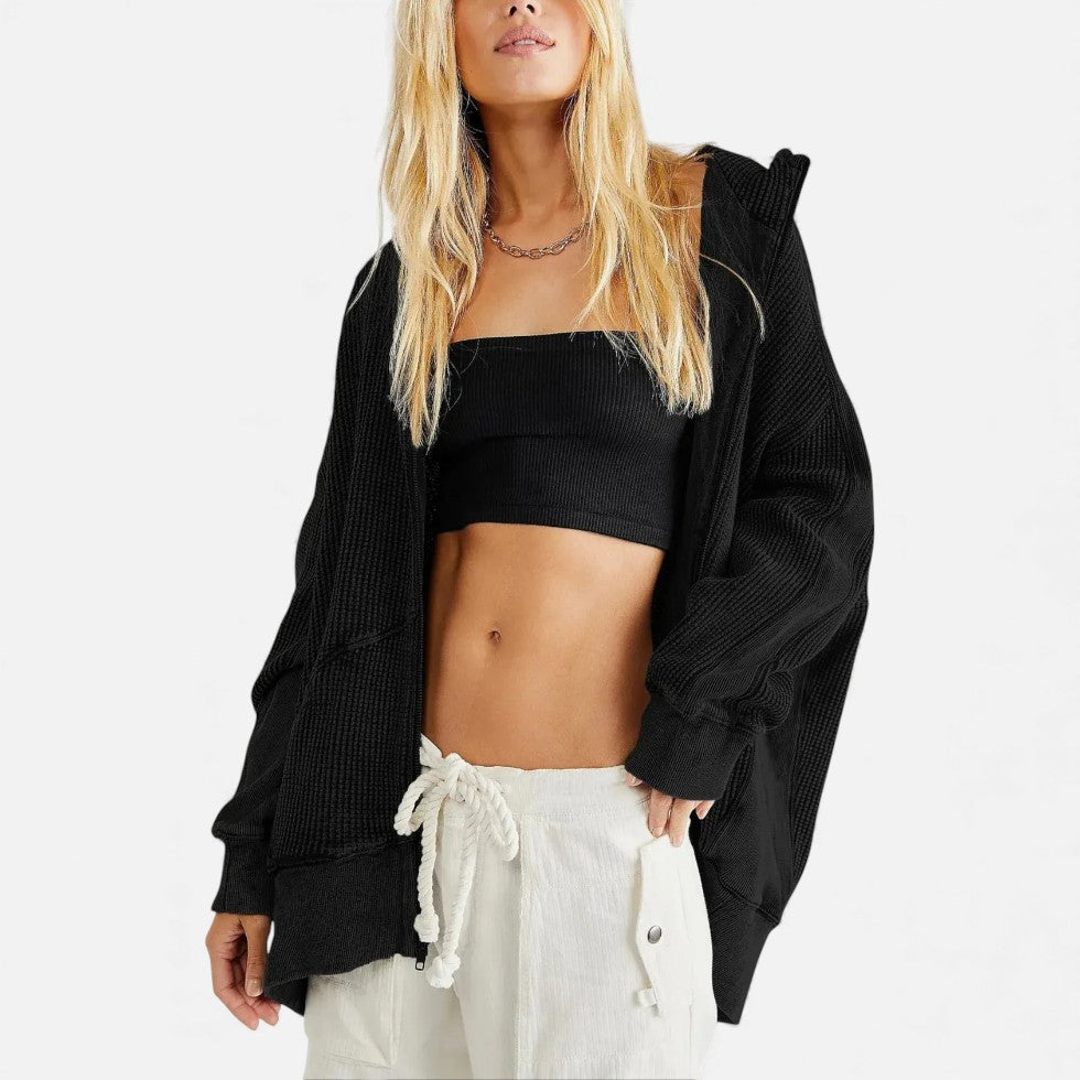 Damen Waffelstrick Kapuzenjacke