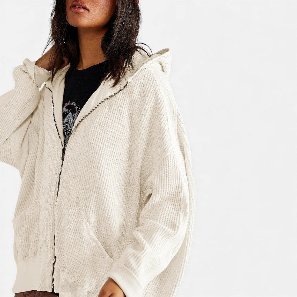 Damen Waffelstrick Kapuzenjacke