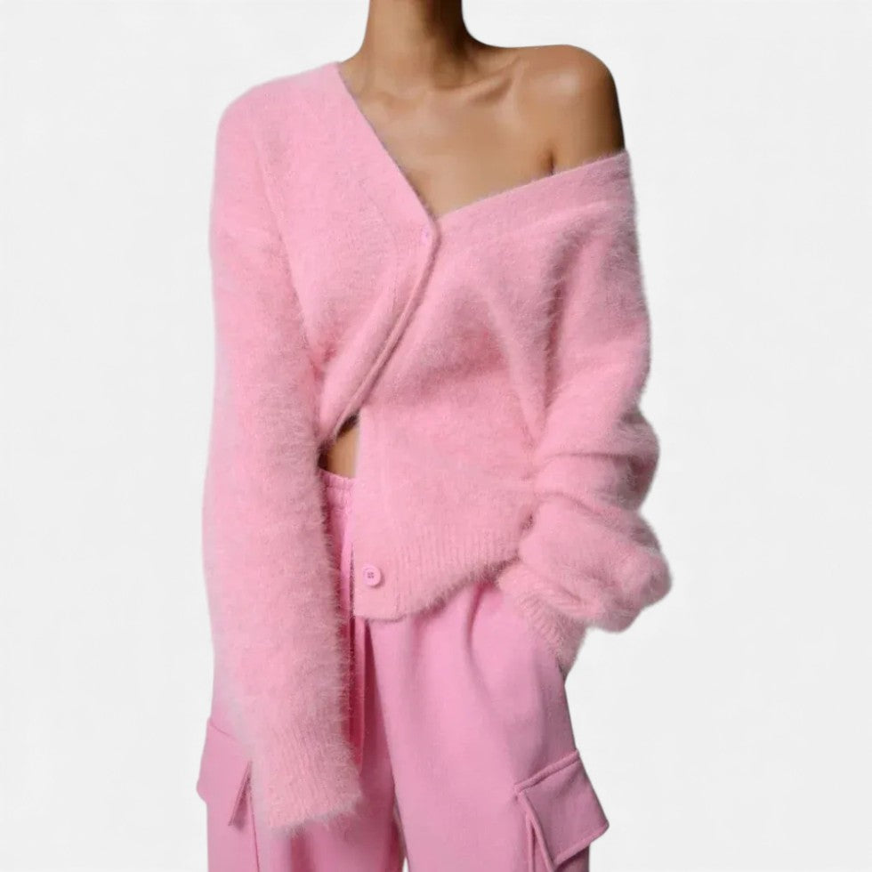 Damen Kaschmir Strickjacke mit flauschiger Oberfläche