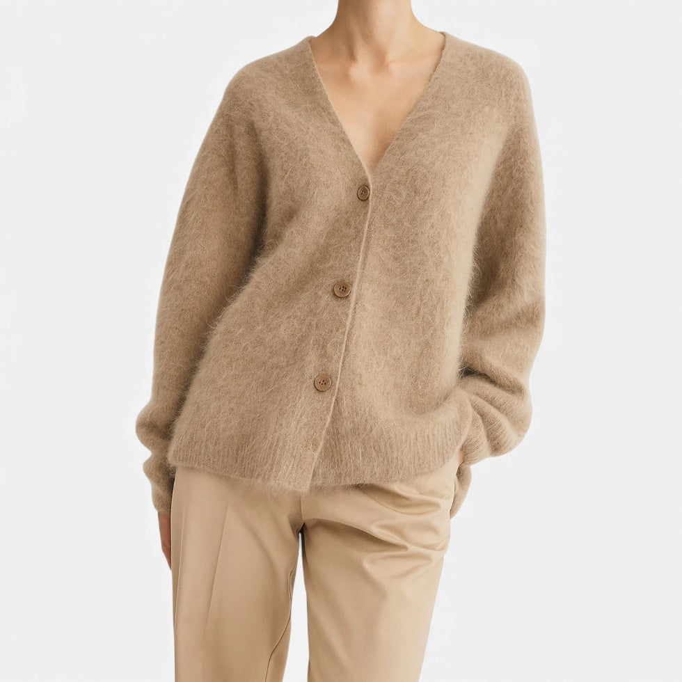 Damen Kaschmir Strickjacke mit flauschiger Oberfläche