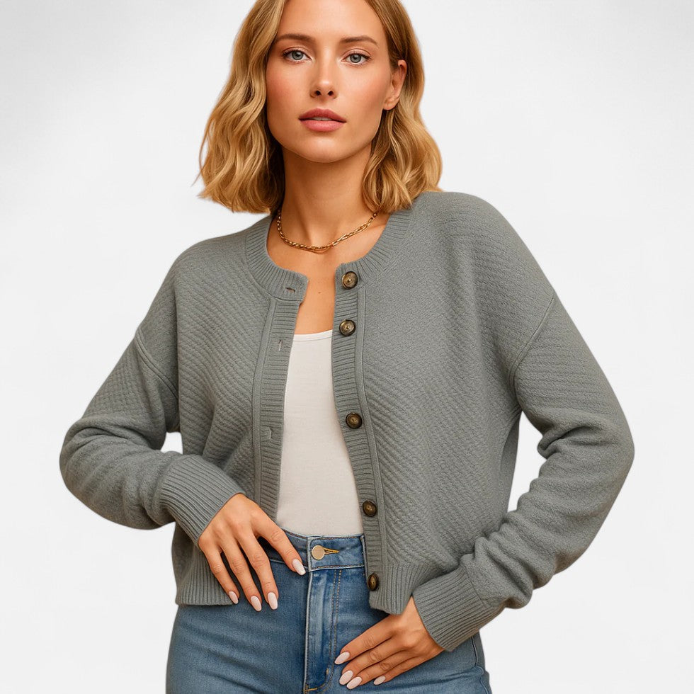 Damen Strickjacke mit Knöpfen Eleganter Cardigan