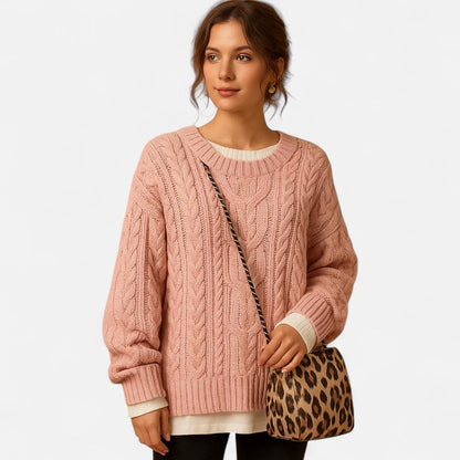 Damen Oversized Strickpullover Grob Gestrickt mit Rundhalsausschnitt