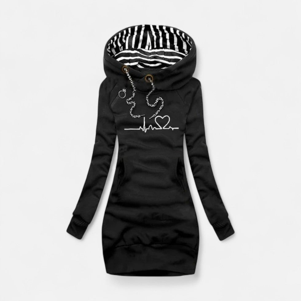 Kapuzenkleid mit Herzlinie Print