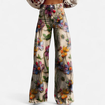 Weit geschnittene Jeans mit floralem Print für Damen