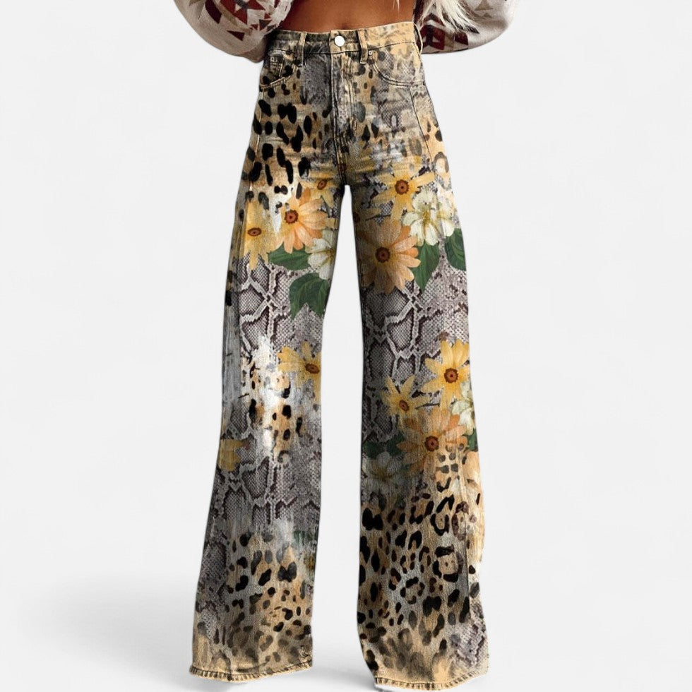 Weit geschnittene Jeans mit floralem Print für Damen