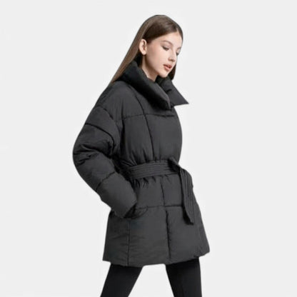 Wattierte Damenjacke mit Bindegürtel