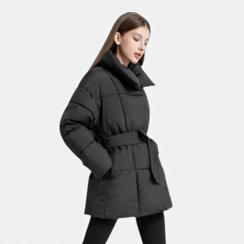 Wattierte Damenjacke mit Bindegürtel
