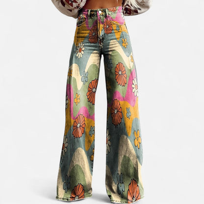 Weit geschnittene Jeans mit floralem Print für Damen