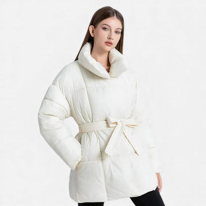 Wattierte Damenjacke mit Bindegürtel